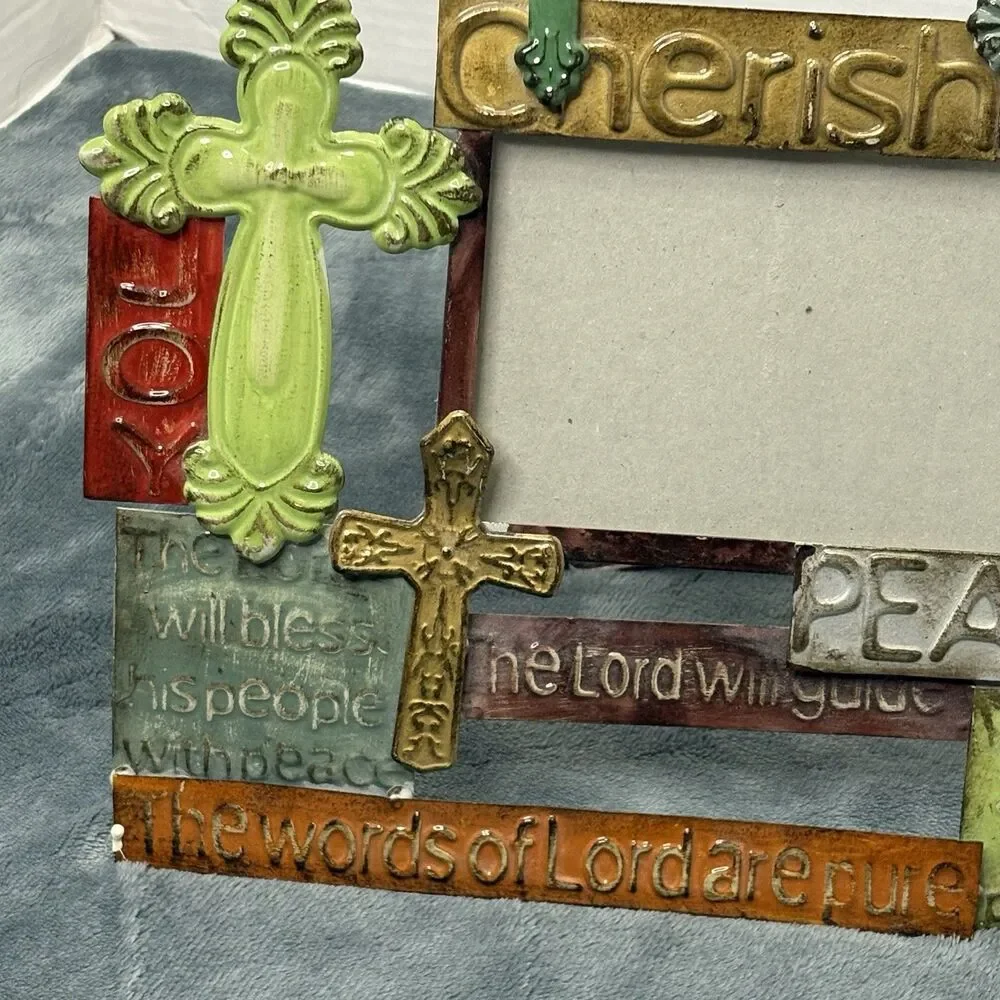 Christian Metal Picture Frame Cross Scripture 4x6
